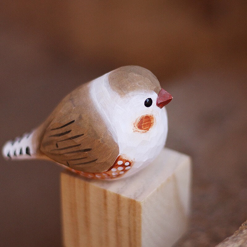 Handmade Carved Wooden Zebra Finch Bird Figurine