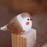 Handmade Carved Wooden Zebra Finch Bird Figurine