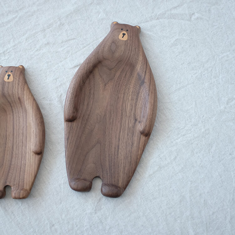 Wood Bear Serving Tray Plate, Keys Coins Dish