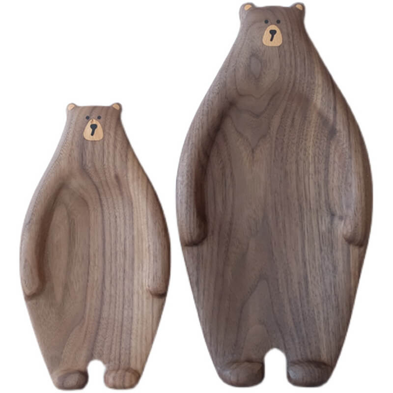 Wood Bear Serving Tray Plate, Keys Coins Dish