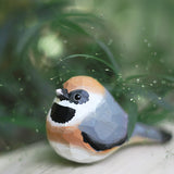 Handmade Carved Wooden Black-throated Bushtit Bird Figurine