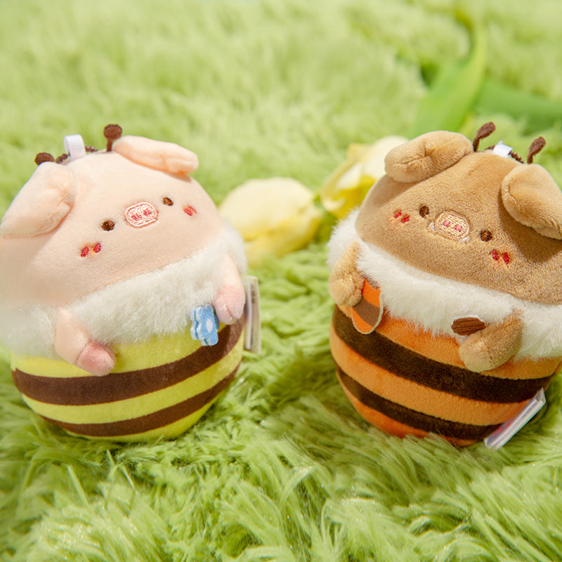 Cute Bee Pig Plush Bag Charm, Animal Keychain