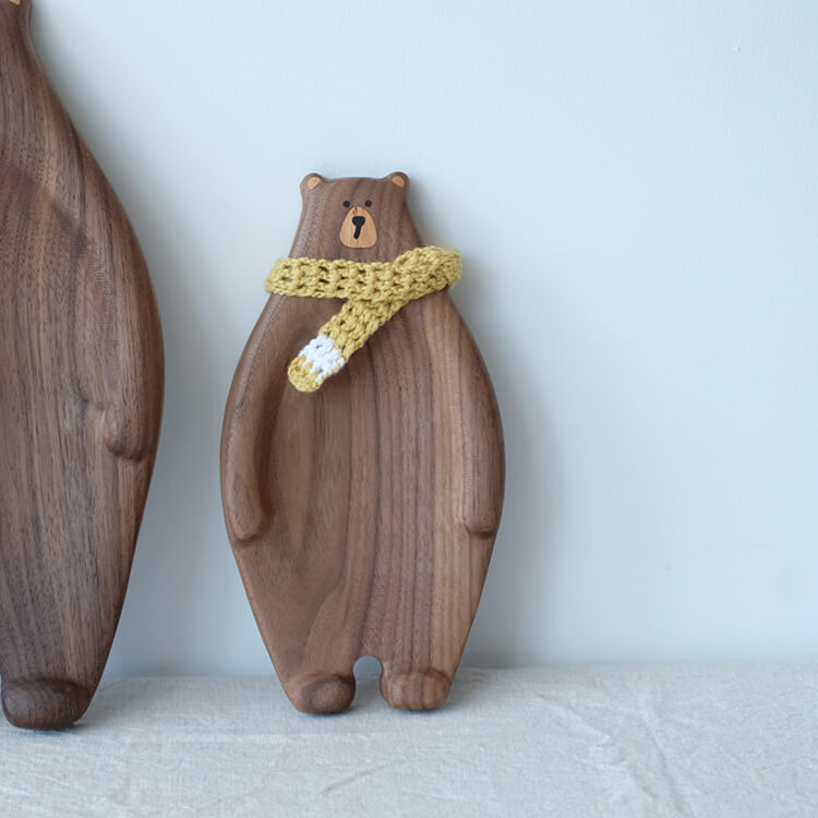 Wood Bear Serving Tray Plate, Keys Coins Dish
