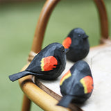 Handmade Carved Wooden Red-winged Blackbird Figurine