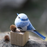 Handmade Carved Wooden Azure Tit Bird Figurine