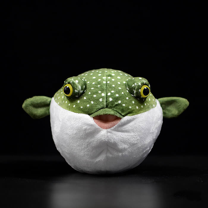 Realistic Green Spotted Puffer Fish Stuffed Animal Plush Toy