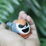 Handmade Carved Wooden Black-throated Bushtit Bird Figurine
