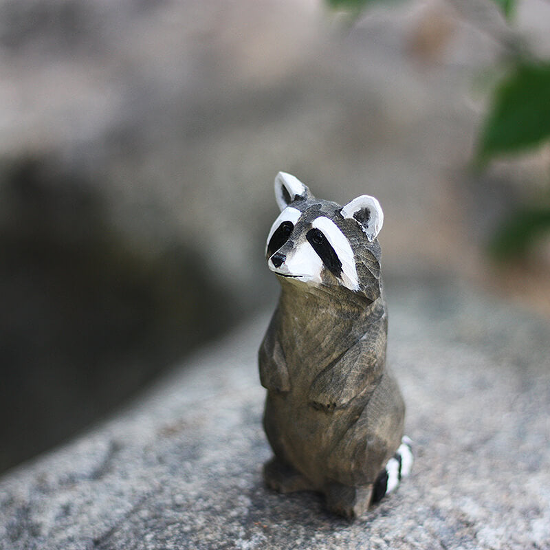 Handmade Carved Raccoon Figurine
