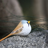 Handmade Carved Wooden Bearded Reedling Bird Figurine