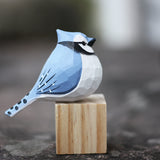 Handmade Carved Wooden Blue Jay Bird Figurine