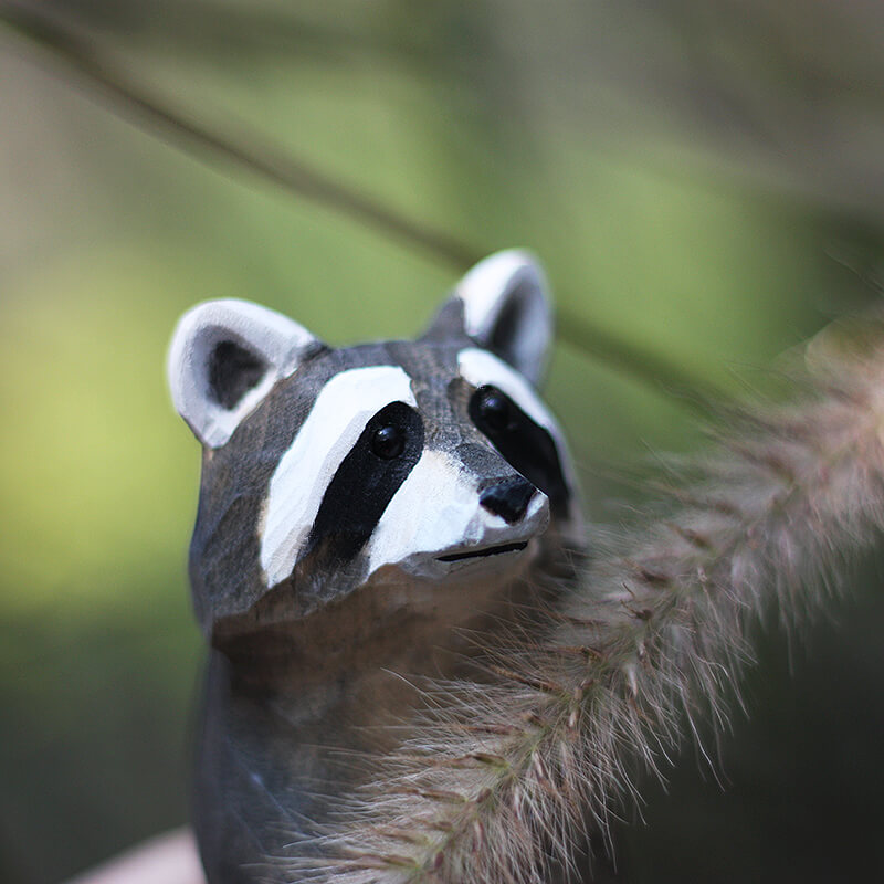Handmade Carved Raccoon Figurine