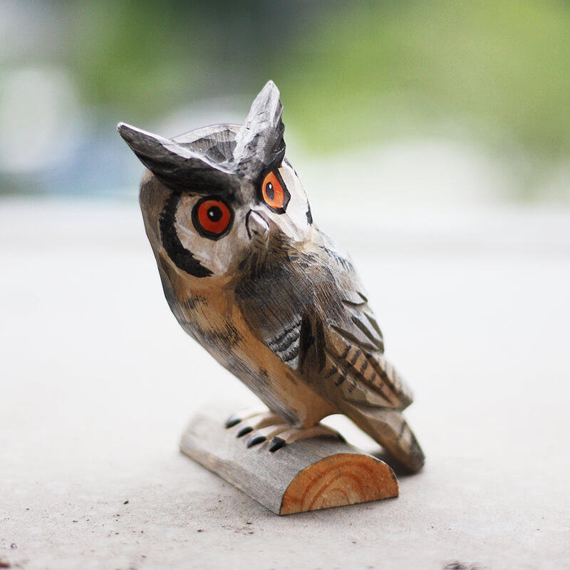 Handmade Carved Owl Figurine