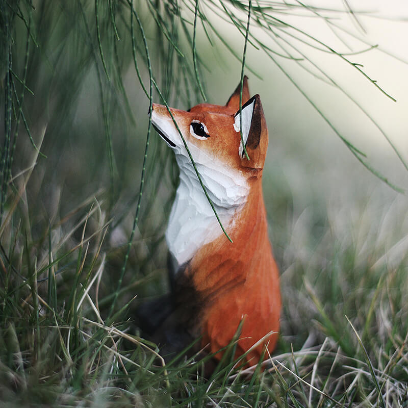 Handmade Carved Red Fox Figurine