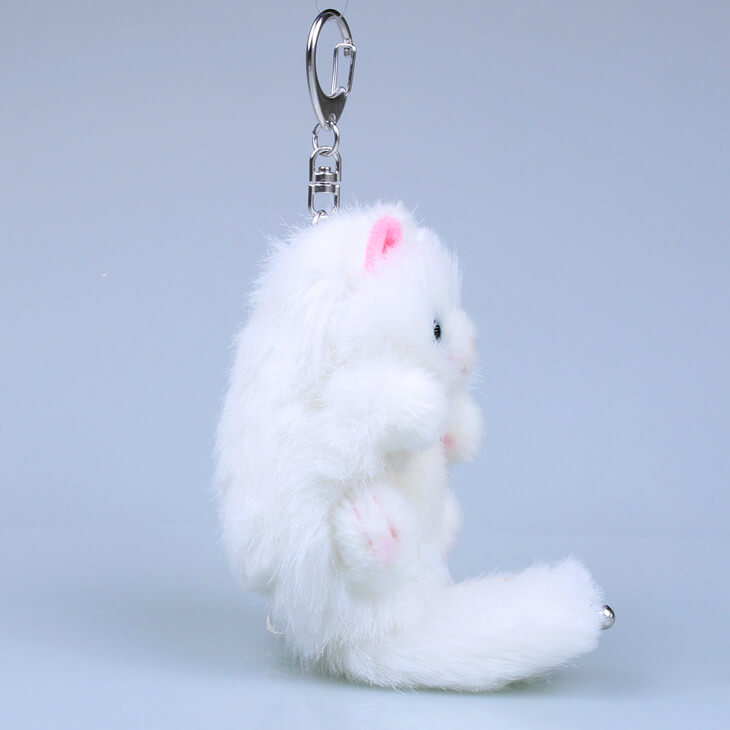 White Cat Plush Bag Charm, Stuffed Animal Keychain