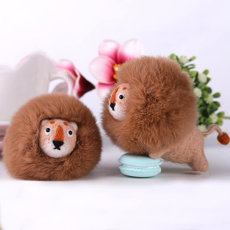 Handmade Wool Felt Lion Bag Charm, Keychain