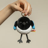 Cute Round Bird Plush Keychain - Motion-Activated Chirping Magpie & Azure-Winged Magpie Bag Charm (Battery-Free Sound)