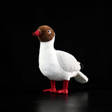 Lifelike Brown-headed Gull Stuffed Bird, 9.5" Realistic Seagull Plush Doll with Crimson Beak & Webbed Feet