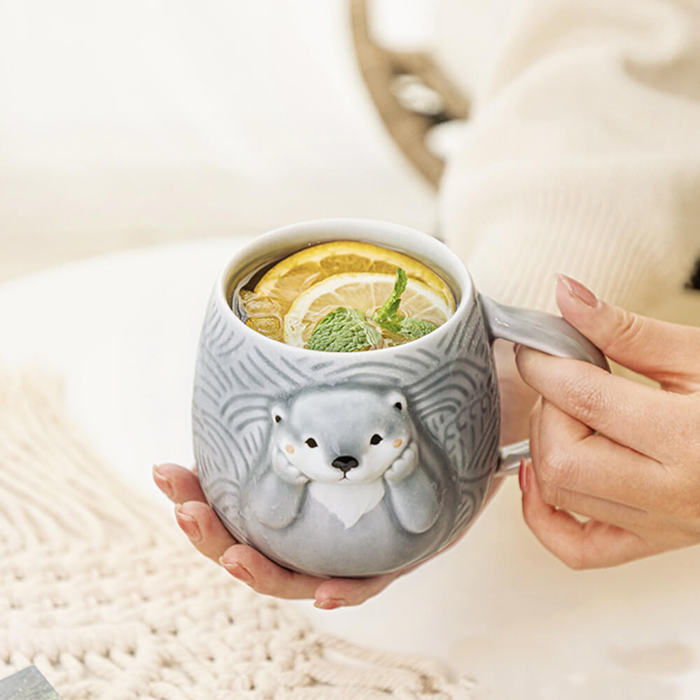 Hand Painted Sea Otter Stoneware Mug, Ceramic Animal Coffee Cup