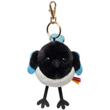 Cute Round Bird Plush Keychain - Motion-Activated Chirping Magpie & Azure-Winged Magpie Bag Charm (Battery-Free Sound)