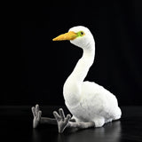 Realistic Great Egret Plush Toy - 12" Lifelike White Heron Stuffed Animal
