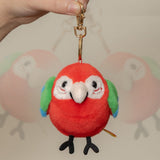 Chubby Green-Winged Macaw Plush Keychain – 4" Cute Round Parrot Stuffed Animal Bag Charm & Keyring Gift for Bird Lovers