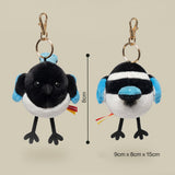 Cute Round Bird Plush Keychain - Motion-Activated Chirping Magpie & Azure-Winged Magpie Bag Charm (Battery-Free Sound)