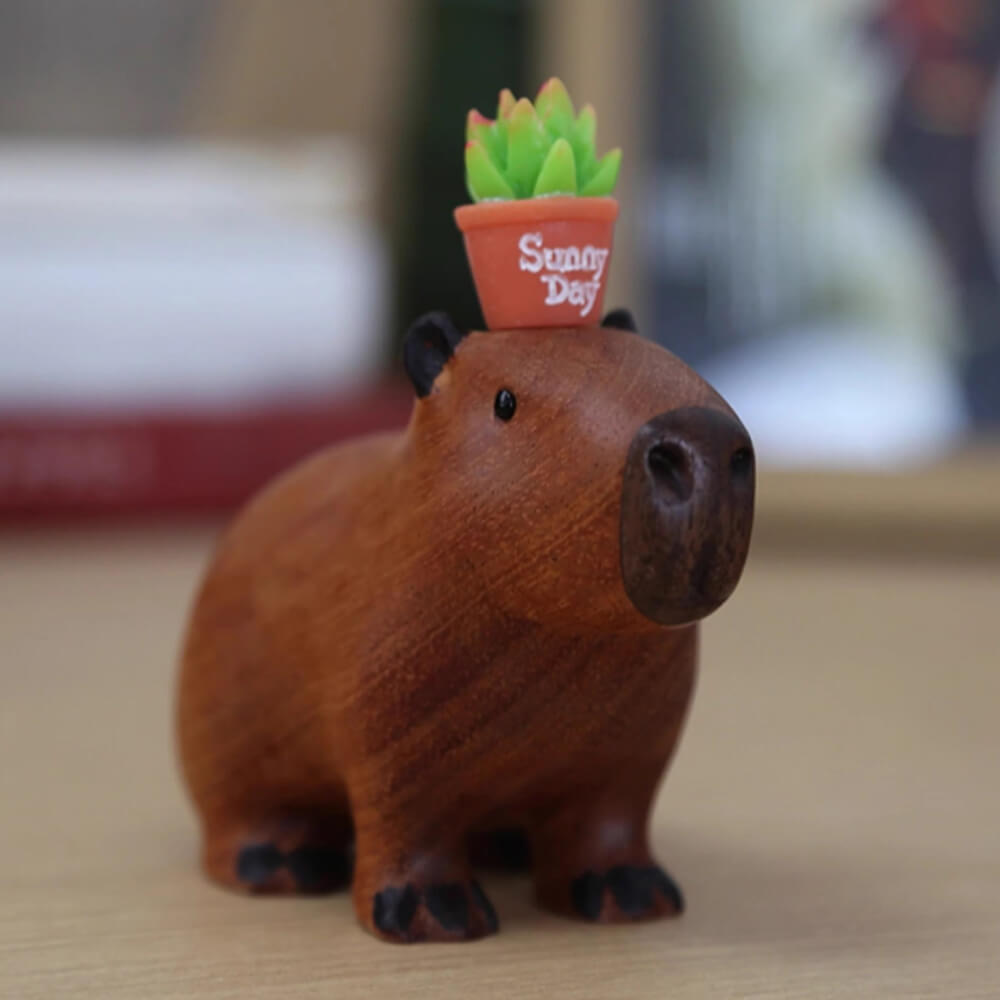 Handmade Carved Wooden Capybara Animal Figurine
