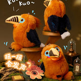 Rufous-necked Hornbill Plush Bag Charm - Interactive Chirping Sound Bird Keychain & Backpack Pendant (10cm)