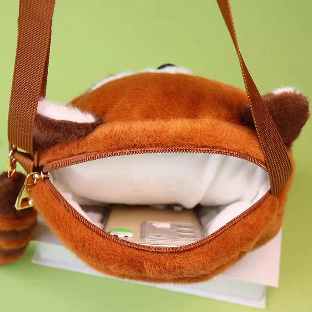 Fluffy Red Panda Crossbody Bag, Animal Shoulder Bag