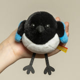 Cute Round Bird Plush Keychain - Motion-Activated Chirping Magpie & Azure-Winged Magpie Bag Charm (Battery-Free Sound)