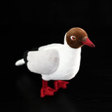 Lifelike Brown-headed Gull Stuffed Bird, 9.5" Realistic Seagull Plush Doll with Crimson Beak & Webbed Feet