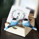 Handmade Carved Wooden Oriental Magpie Bird Figurine