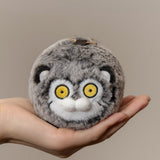 Cute Pallas's Cat Plush Keychain - Round Fluffy Manul Plushie Bag Charm