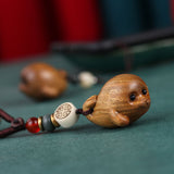 Handmade Green Sandalwood Seal Keychain, Carved Wood Bag Charm
