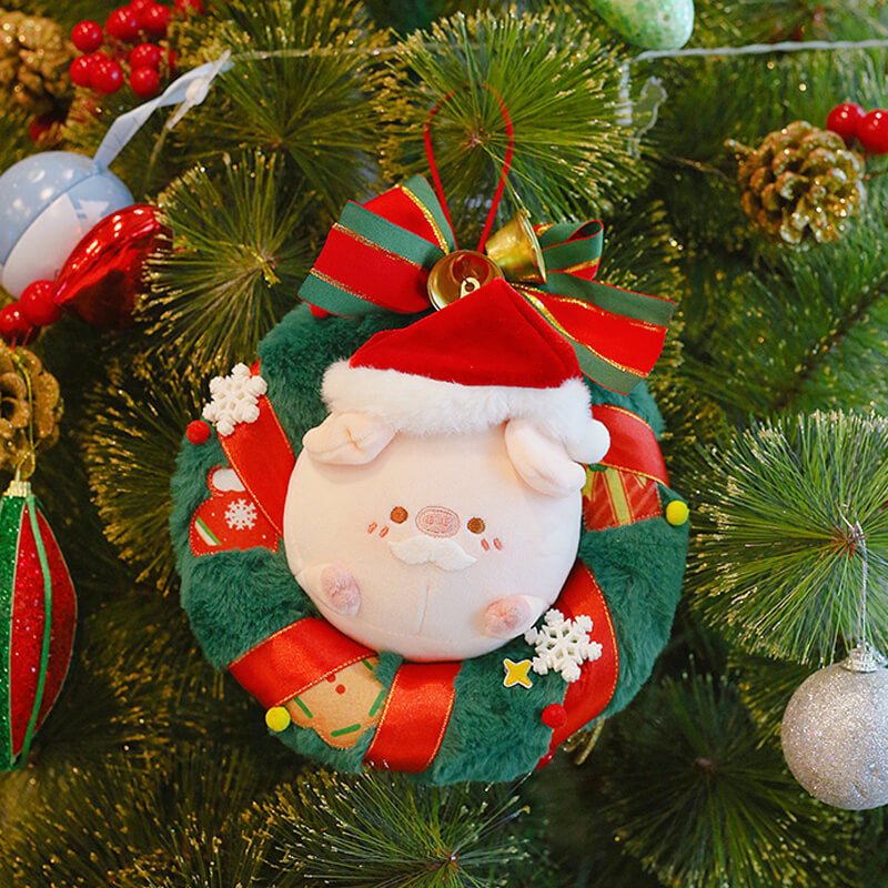 Christmas Plush Pig Wreath, Holiday Home Decoration