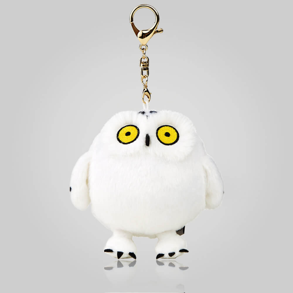 Round Snowy Owl Bag Charm, Animal Keychain