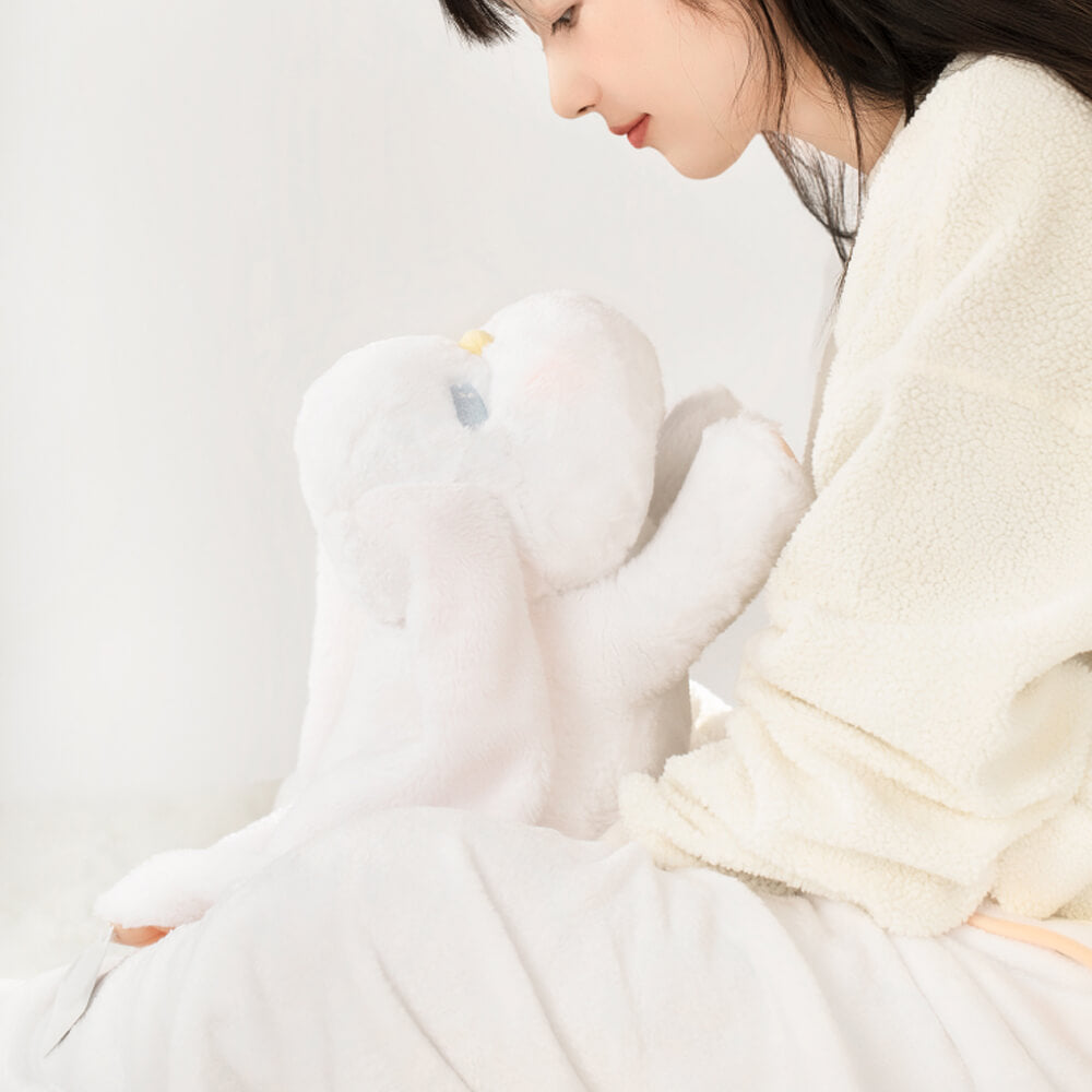 Cartoon Long-eared Rabbit Plush Toy with Flannel Blanket