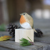 Handmade Carved Wooden Robin Bird Figurine