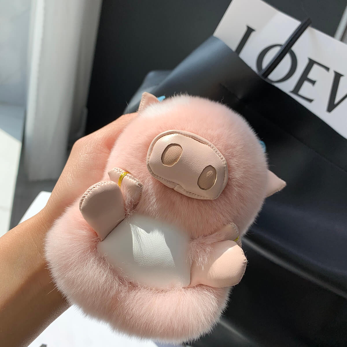 Fluffy Stuffed Pig Bag Charm, 5.5inch 100% Polyester Animal Keychain