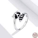 100% 925 Sterling Silver Open Adjustable Raccoon Ring