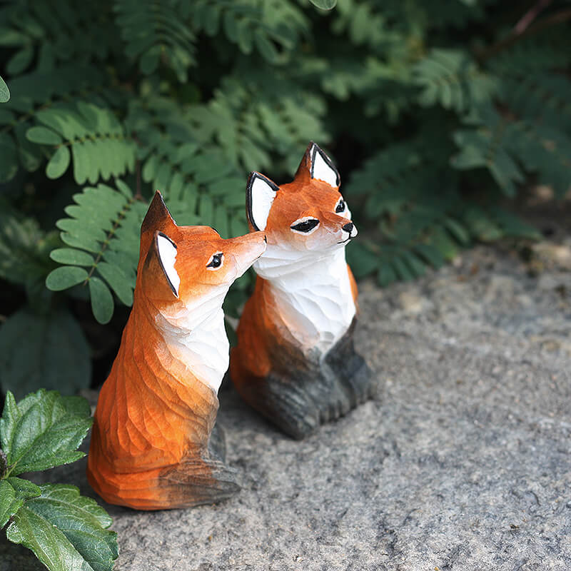 Handmade Carved Red Fox Figurine