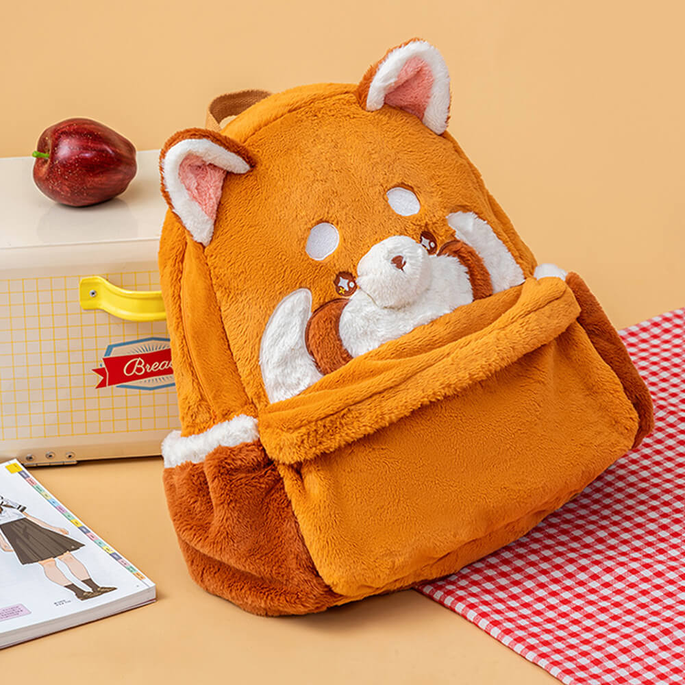 Red Panda Fluffy Backpack, Animal Book Bag – KEAIART