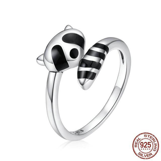 100% 925 Sterling Silver Open Adjustable Raccoon Ring