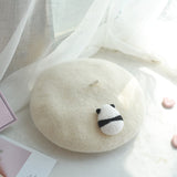 Cute Panda Beret Lady Handmade Wool Warm Hat