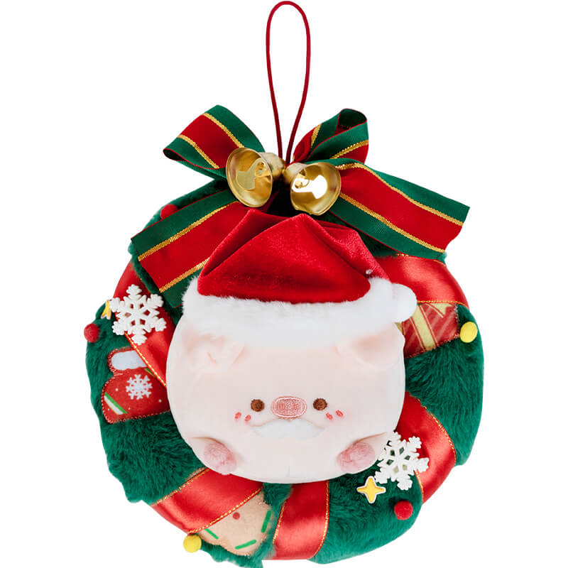 Christmas Plush Pig Wreath, Holiday Home Decoration