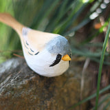 Handmade Carved Wooden Bearded Reedling Bird Figurine