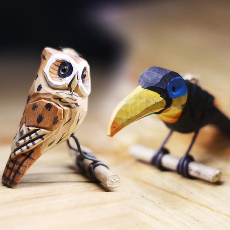 Handmade Carved Owls Figurine