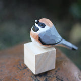Handmade Carved Wooden Black-throated Bushtit Bird Figurine