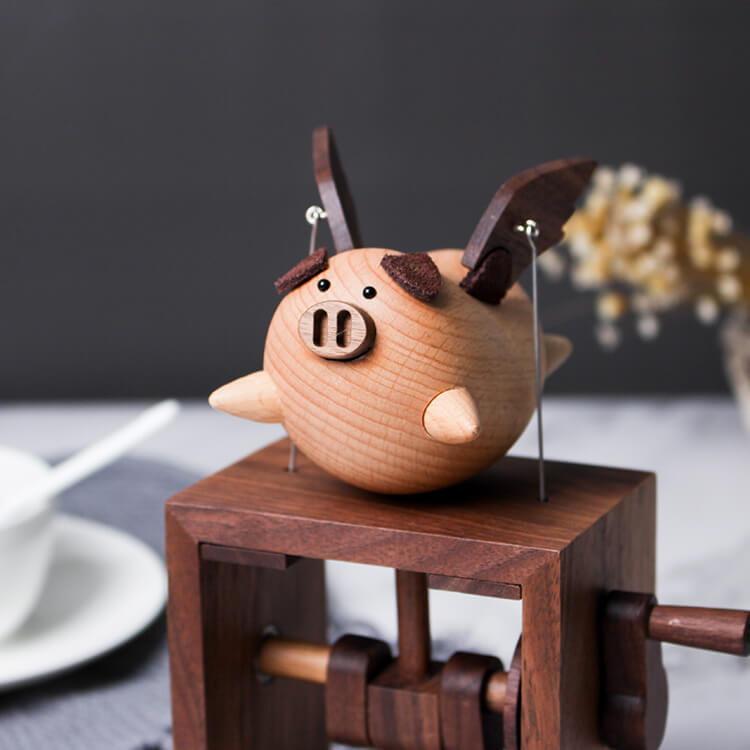 Flying Pig Wooden Music Box