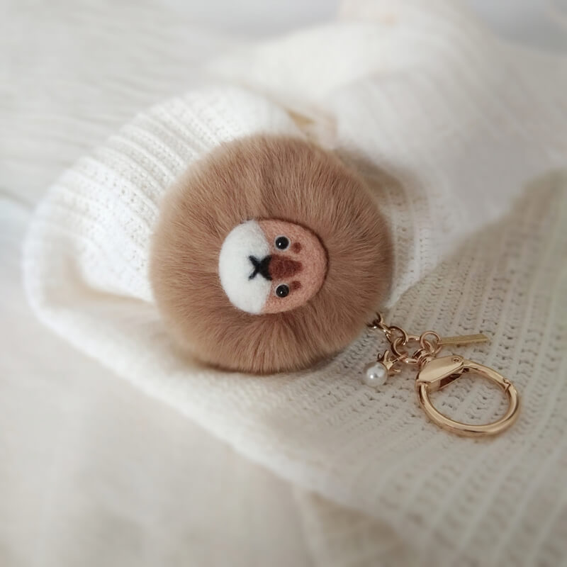 Handmade Wool Felt Fluffy Lion Face Bag Charm